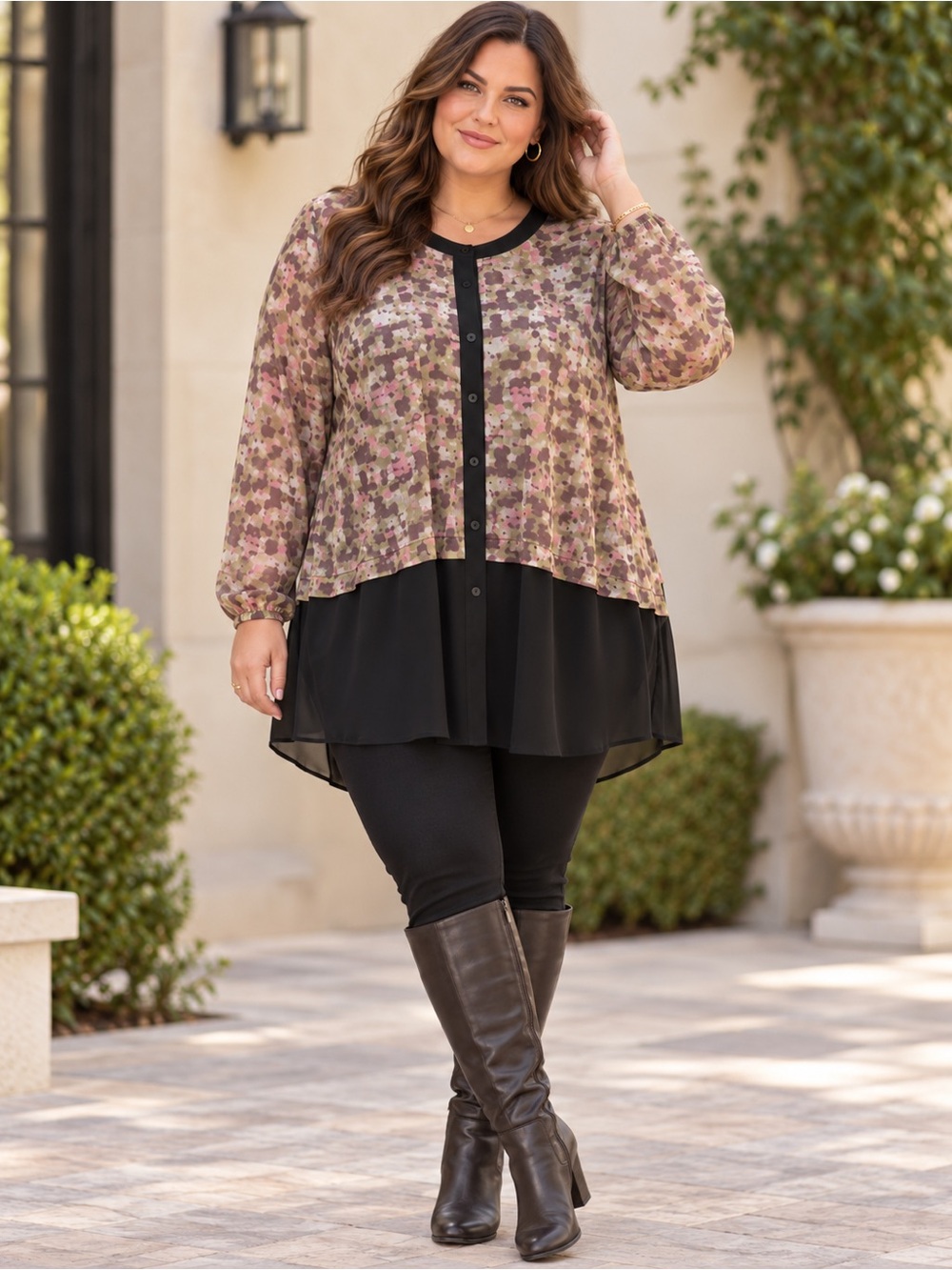 Avon Nylon Plus Size 2X Abstract Print Layered Chiffon Tunic Blouse
